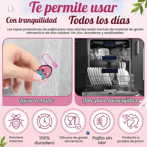 Vista 8 de Paquete de 6 fundas de silicona para popotes compatibles con vasos Stanley de 30 y 40 onzas y botellas de agua, tapas de popote reutilizables, a