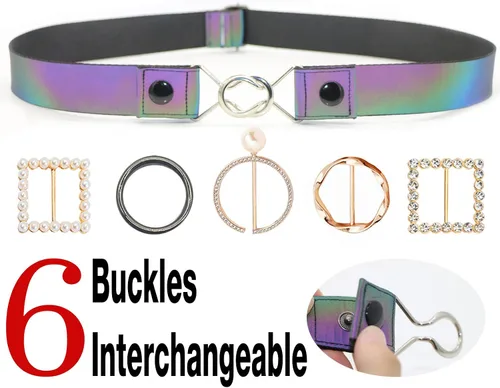 Vista 3 de XV Belts For Women With 6 Buckles Replaceable - Holographic Belt Plus Size Snap On Adjustable for Jeans Pants Dresses