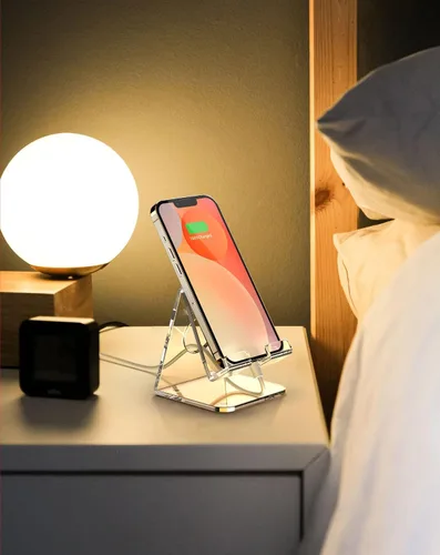 Vista 6 de Soporte acrílico para teléfono celular, soporte para teléfono Transparente