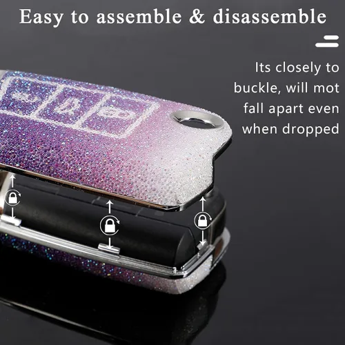 Vista 5 de SANRILY Funda para llavero Audi A1 Sportback con llavero color negro degradado compatible con Volkswagen VW Jetta Polo Tiguan Beetle Golf 7/GTI/MK6