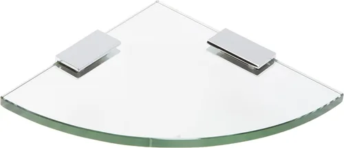 Vista 3 de Spancraft Glass 2REC6QR-BR - Estante de ducha de vidrio redondo con abrazadera rectangular de 2 pulgadas, soporte de níquel cepillado, 6 pulgadas