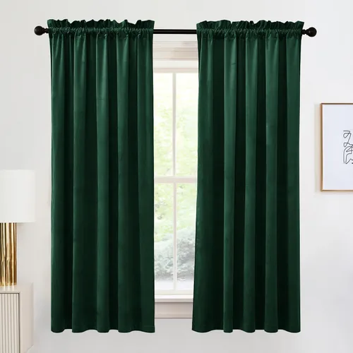 Vista 61 de RYB HOME Cortinas opacas de terciopelo para dormitorio, aislamiento térmico, privacidad, luz solar, bloqueo de calor, cortinas lujosas con bolsillo