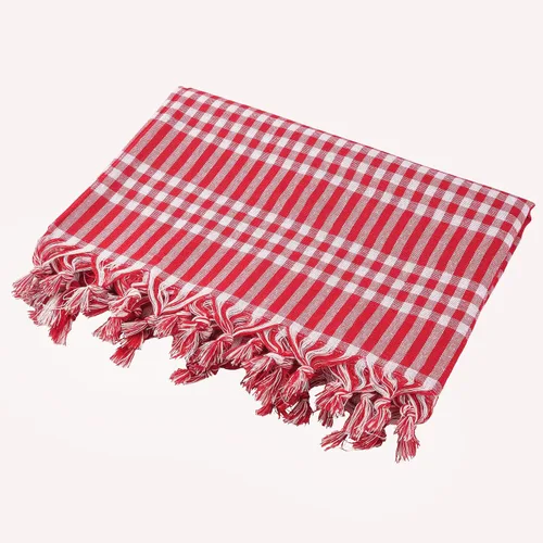 Vista 6 de DESTALYA Mantel a cuadros de 63 x 63 pulgadas, 100% algodón, a cuadros, con flecos de borlas, decoración rústica de cocina y comedor (rojo y blanco)