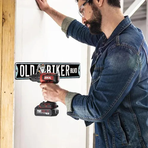 Vista 7 de Letrero de metal con texto en inglés "Old Biker Blvd", decoración de pared para el hogar, bar, garaje, 16 x 4 pulgadas