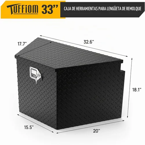 Vista 9 de TUFFIOM Caja de Herramientas para Cama de Camión de Aluminio de 33", Caja de Herramientas de Remolque de Placa Diamantada de Servicio Pesado