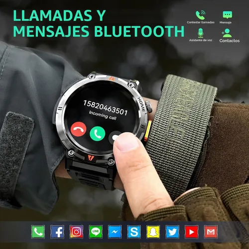 Vista 6 de Relojes inteligentes militares para hombres GPS incorporado 3ATM Cuero negro