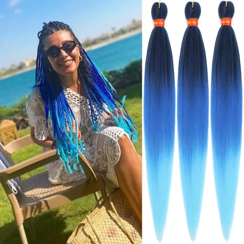 Vista 15 de Cabello trenzado preestirado ombré, extensiones de cabello trenzado sedoso, sin picazón, trenzas de cabello trenzado de ganchillo con textura Yaki
