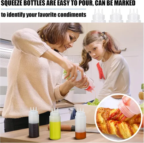 Vista 5 de Dingion 8 botellas exprimibles de 3 agujeros de 16 onzas, botellas de plástico para condimentos, recipientes para aderezo de ensalada para salsa