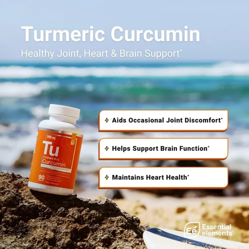 Vista 3 de Essential Elements Curcumina de cúrcuma - Soporte para articulaciones, corazón y cerebro - con BioPerine para una absorción óptima 1950 mg - 90