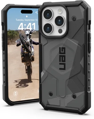 Vista 15 de URBAN ARMOR GEAR UAG Funda [Versión Actualizada] Compatible con iPhone 15 Pro 6.1" Pathfinder Transparente Ceniza/Negro Imán Integrado Compatible