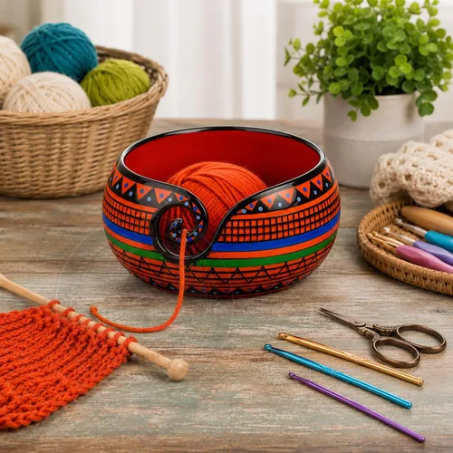 Vista 16 de Nagina International - Tazón de cerámica pintado a mano con hermoso diseño de gres con innovadora espiral para dispensar Accesorios para tejer