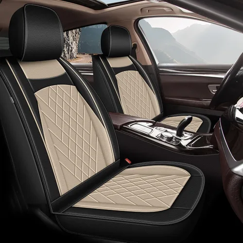 Vista 17 de CX-5 - Fundas de asiento delantero de piel sintética para Mazda CX-5 2013-2024 (negro y beige)