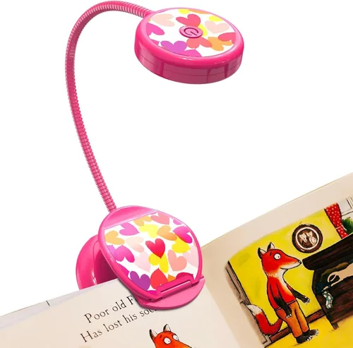 Vista 4 de Vekkia Bonita luz de libro recargable, luz de lectura para niños con clip, 3 colores y 3 brillos, peso súper ligero de 1.8 onzas, hasta 40 horas