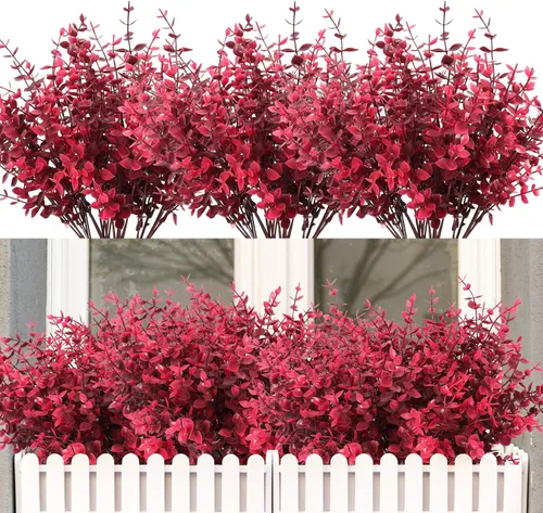 Vista 58 de RECUTMS - Flores artificiales, 12 plantas sintéticas para exteriores, resisten rayos ultravioleta, arbustos para interiores y exteriores, maceta
