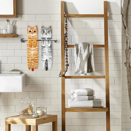 Vista 4 de Divertidas toallas de mano – Lindas toallas colgantes y toallas de cara para decoración de gatos, súper absorbentes, suaves, inauguración