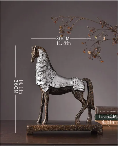 Vista 2 de Estatua de Buda de la suerte, adorno de caballo de resina, escultura del zodiaco chino Feng Shui, sala de estar, escritorio, habitación, escultura