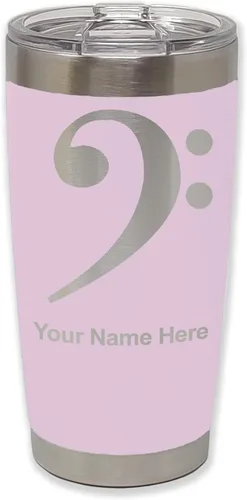 Vista 25 de LaserGram Vaso aislado al vacío de 20 onzas, clave de bajo, grabado personalizado incluido (negro) Engraved Gift for Musician, Vacuum Insulated