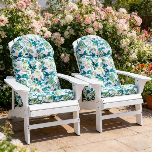 Vista 7 de Enipate Juego de 2 cojines para silla Adirondack con estampado tropical, resistentes a la intemperie, cojines de asiento para sillas de patio