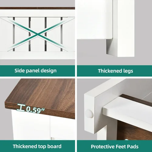 Vista 4 de Mesa de café Mesa de café de casa de campo con almacenamiento Mesa de cóctel de madera rústica, mesas de café cuadradas para sala de estar Sala