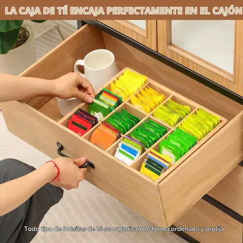 Vista 4 de KIRIGEN Organizador de bolsitas de té de madera para cajón, 12 Natural