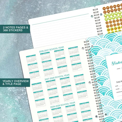 Vista 5 de Planificador estudiantil 2026-2027, planificador académico de 9 x 11 pulgadas Jul 2026 - Jun 2027 with 368 Planner Stickers, Back Pocket, Large