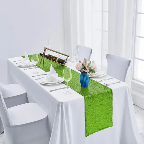 Vista 6 de Pufogu - Camino de mesa de lentejuelas brillantes de 12 x 72 pulgadas para fiestas de cumpleaños, decoración de bodas, despedidas de soltera