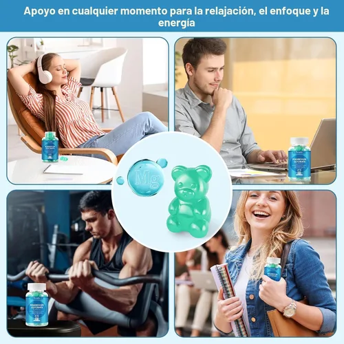 Vista 3 de Gomitas de glicinato de magnesio 500mg, sin azúcar para adultos y niños, gomitas de magnesio para dormir, estrés y alivio muscular, apoya la salud