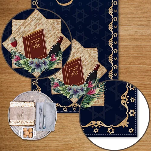 Vista 3 de Camino de mesa de feliz Pascua Pesaj Estrella de David Festival Judío Festividad Fiesta Hogar Cocina Comedor Mesa Decoración (13 x 72 pulgadas)