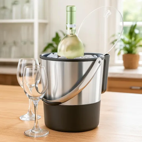 Vista 6 de Oggi Cubo de hielo aislado, 4 cuartos de galón/3.8 L, acero inoxidable, negro.