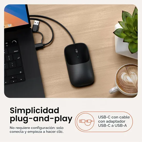Vista 3 de Satechi Ratón delgado LX con cable, diseño USB-C de aluminio, negro Negro espacial
