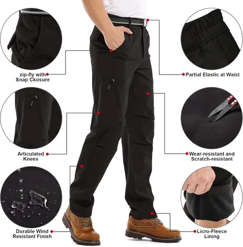 Vista 2 de Jessie Kidden Pantalones de senderismo impermeables para hombre, para exteriores, nieve, esquí, pesca, forro polar, aislante, softshell, pantalones