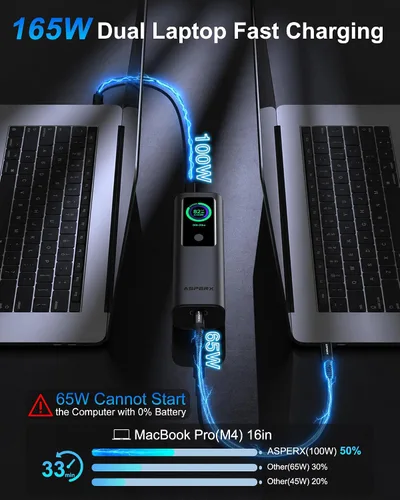 Vista 2 de AsperX Banco de energía para ordenador portátil, 165W 20000mAh, Unibody de Gris