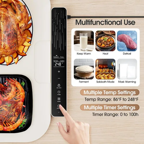 Vista 3 de Vabaso Tapete de calentamiento de alimentos extra grande con aplicación, ajuste de temperatura y temporizador de 37 x 15 pulgadas, se calienta en 5