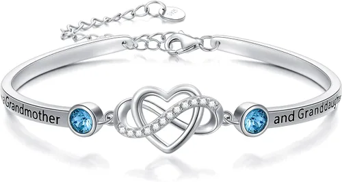Vista 16 de AOBOCO Pulsera de corazón infinito ajustable de plata de ley 925 para hermana, mejor amiga, hija, mamá, abuela, nieta, nuera, madrina, ahijada