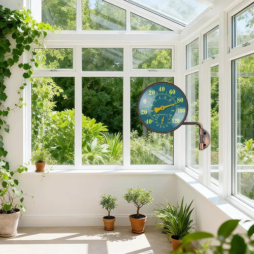 Vista 6 de Termómetro higrómetro para exteriores de 4 pulgadas, termómetro retro de latón para patio, medidor de temperatura impermeable con esfera fácil