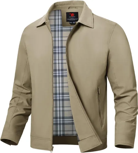 Vista 31 de TBMPOY Chaquetas ligeras para hombre, cortavientos ligeros, con cremallera completa, casual, para trabajo, golf, negocios, otoño, abrigo