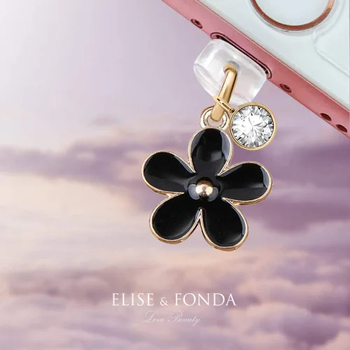 Vista 2 de ELISE & FONDA CP109 Puerto de carga USB Anti polvo Plug Little Lily Flower Colgante Teléfono Charm para iPhone 11/XS MAX/XR/X/8 Plus/7/6S/7/SE iPad