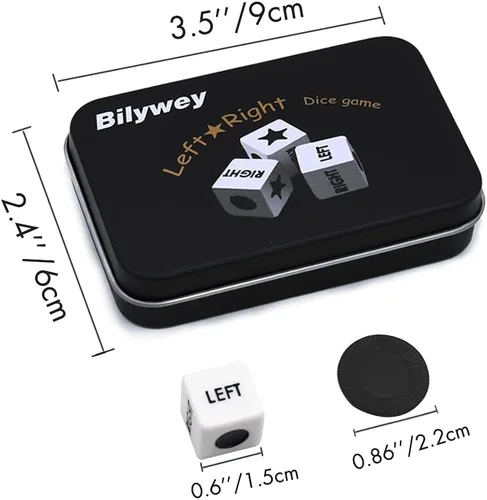 Vista 4 de Bilywey - Juego de dados izquierda-derecha-centro con 3 dados + 36 fichas negras (negro)