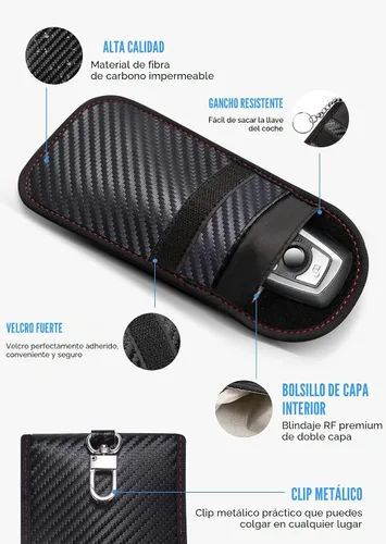 Vista 5 de lanpard Bolsa Faraday para Llaves de Coche, Bolsa Faraday, Soporte de Bloqueo de Señal RFID para Coche, Protector de Llavero, Jaula de Llavero