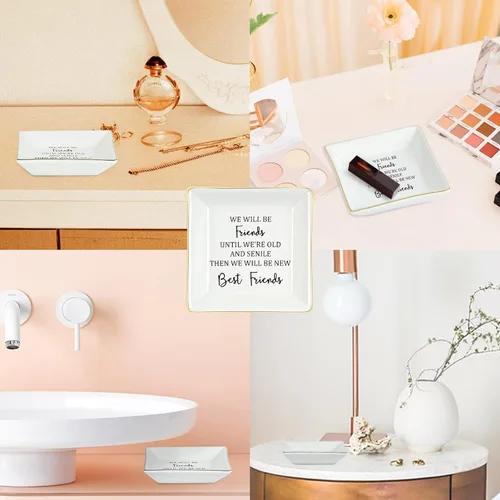 Vista 6 de NatuBeau Regalo para amigas para mujeres, seremos amigos hasta que estemos viejos y seniles, bandeja de joyería para amigas, regalos de amistad