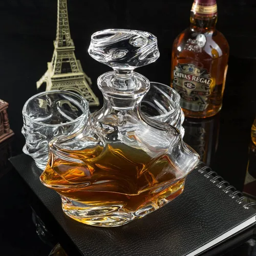 Vista 5 de KANARS - Decantador de whisky con tapón hermético, decantador grande de cristal hecho a mano para whisky, vino, bourbon, brandy, licor, centeno, ron