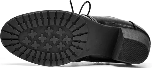 Vista 4 de VJH confort Botines para mujer, con cordones, punta redonda, cómodos, de tacón bajo, con cremallera lateral