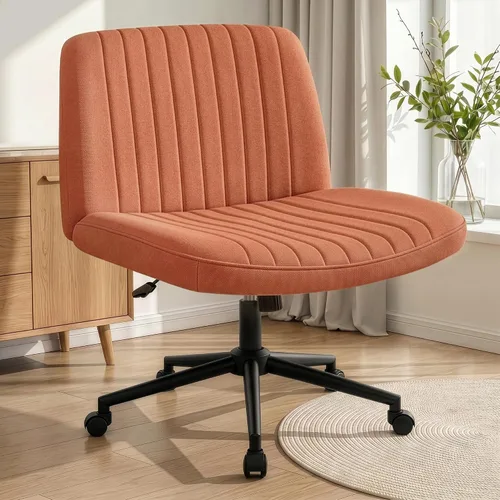 Vista 22 de NEO CHAIR Silla cruzada con ruedas, escritorio de oficina con patas marrón (Brown PU)