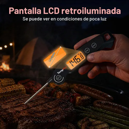 Vista 4 de ThermoPro TP605 Termómetro Digital de Lectura Instantánea para Carne para Cocinar, Termómetro de Alimentos Impermeable con Retroiluminación y Negro