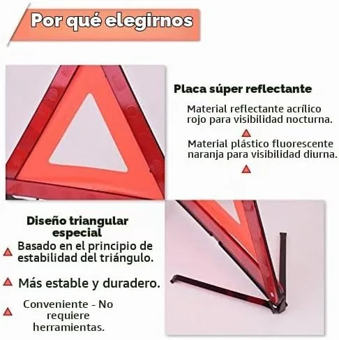 Vista 2 de DEDC Triángulo de advertencia, triángulo de seguridad plegable, kit de advertencia triple, reflector triangular de advertencia, señal de peligro