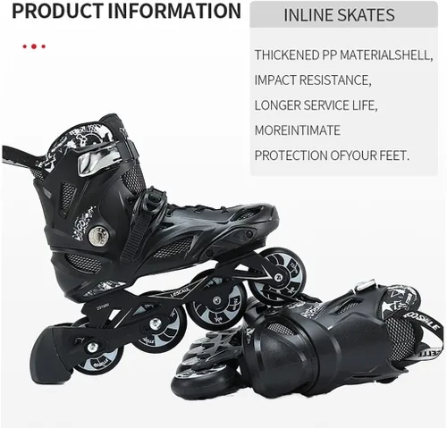Vista 5 de Patines profesionales en línea, unisex, para exteriores, para adultos, hombres y mujeres, niños y niñas (negro, talla 4-12)