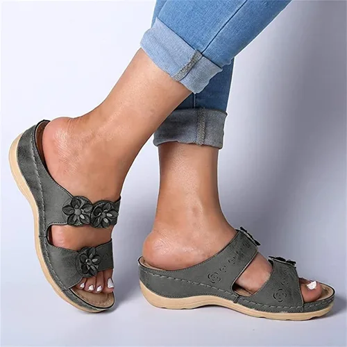 Vista 49 de Ladmiple Sandalias ortopédicas florales de moda 2023 con soporte de arco, zapatillas romanas casuales con puntera abierta