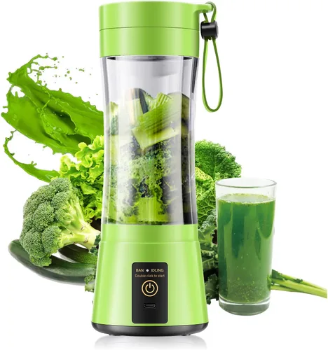 Vista 13 de Licuadora portátil de tamaño personal, taza de viaje de 12 onzas para hacer batidos y batidos, inalámbrica y recargable por USB, recién exprimida