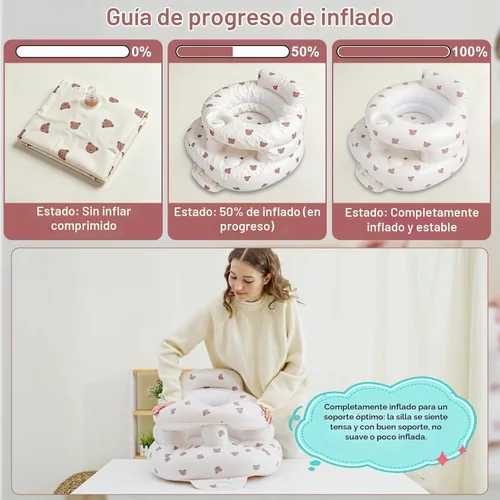Vista 5 de Asiento inflable para bebé de 3 a 36 meses, silla de bebé con cerca y bomba de aire incorporada, asiento de piso inflable para bebé con soporte