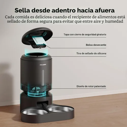 Vista 7 de PETLIBRO Comedero Automático para Gatos para 2 Gatos, Comederos WiFi 5G y 2.4G para Mascotas, Dispensador Programable de Comida para Gatos de 5L